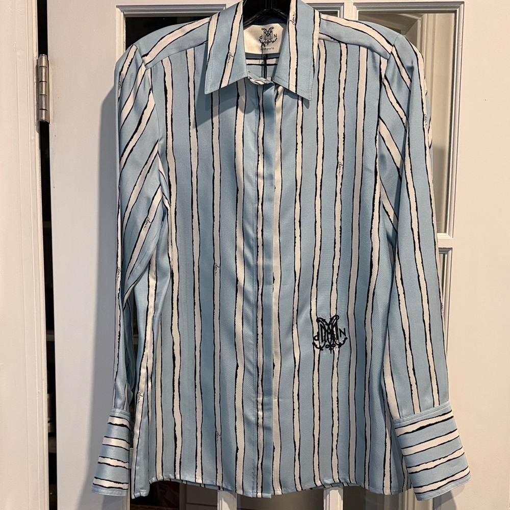NWT DMN Paris Striped Silk Blouse